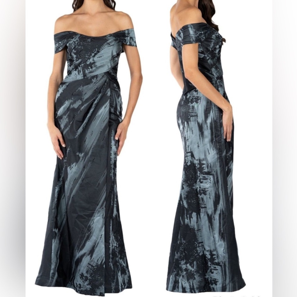 Rene Ruiz Off The Shoulder Draped Gown